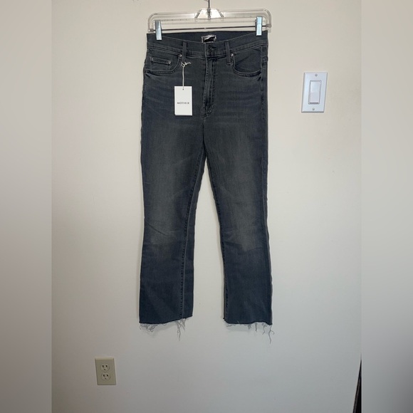 NWT MOTHER Denim straight JeansINSIDER CROP STEP FRAY dancing  grey black - Picture 6 of 10